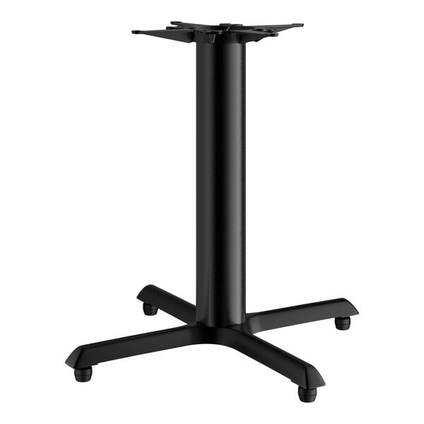 A black Lancaster Table & Seating cast iron table base with a square base.
