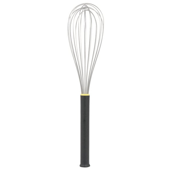 A Matfer Bourgeat stainless steel wire whisk with a black Exoglass handle.