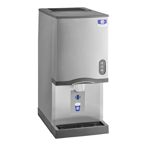 A stainless steel countertop nugget ice maker and dispenser with sensor dispensing.