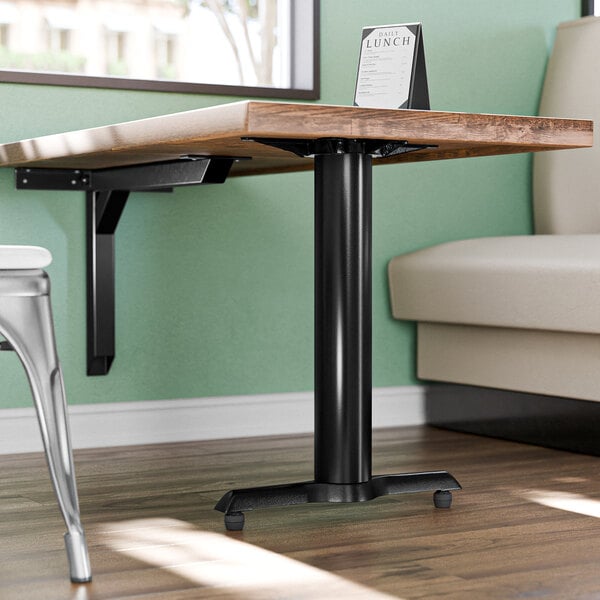 Lancaster Table & Seating Cast Iron 5" x 22" Black 4" Standard Height End Column Table Base with FLAT Tech Equalizer Levelers