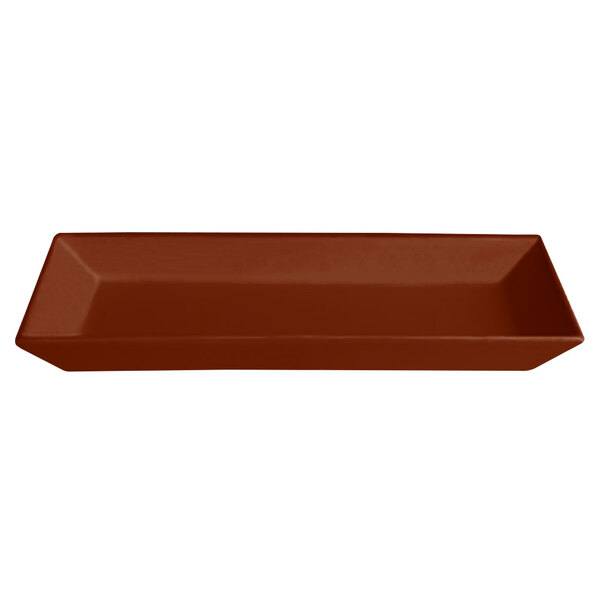 A brown rectangular G.E.T. Enterprises Bugambilia chocolate resin-coated aluminum tray.