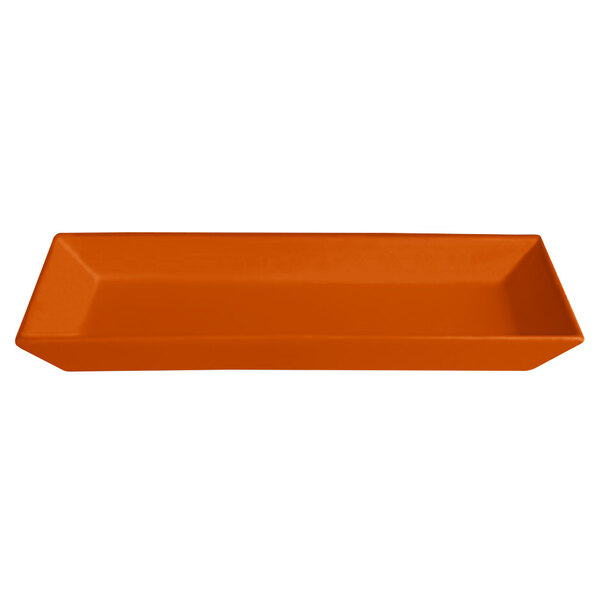 A rectangular orange G.E.T. Enterprises Bugambilia tray.