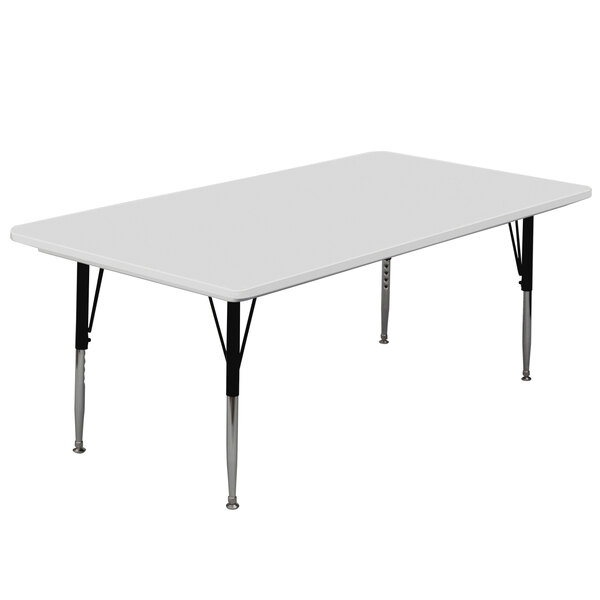 A white rectangular Correll activity table with black legs.