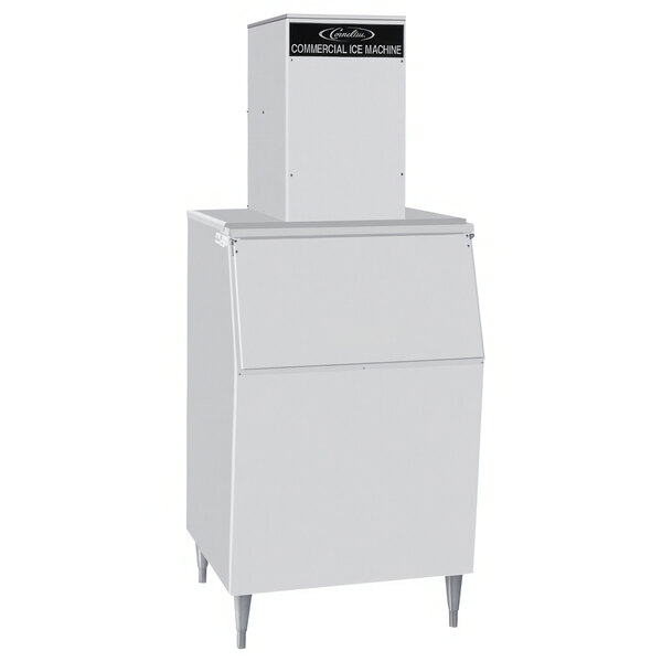 A white rectangular Cornelius air cooled ice machine with a black label.