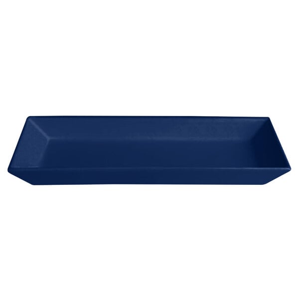 A blue rectangular G.E.T. Enterprises Bugambilia platter.