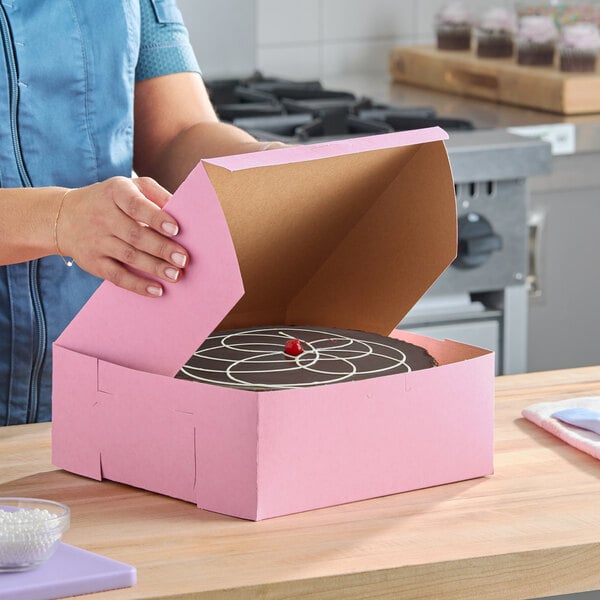 10" x 10" x 4" Pink Customizable Cake / Bakery Box - 10/Pack