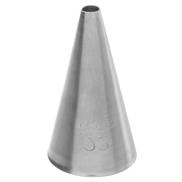 A silver metal Ateco oval piping tip with a number on it.