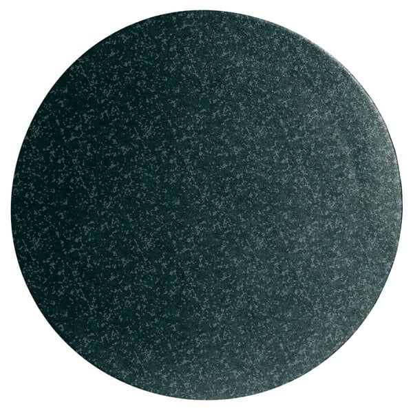 A jade granite round disc with a black rim and white specks.