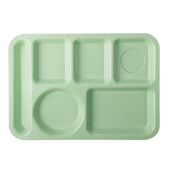A green rectangular tray with six compartments.