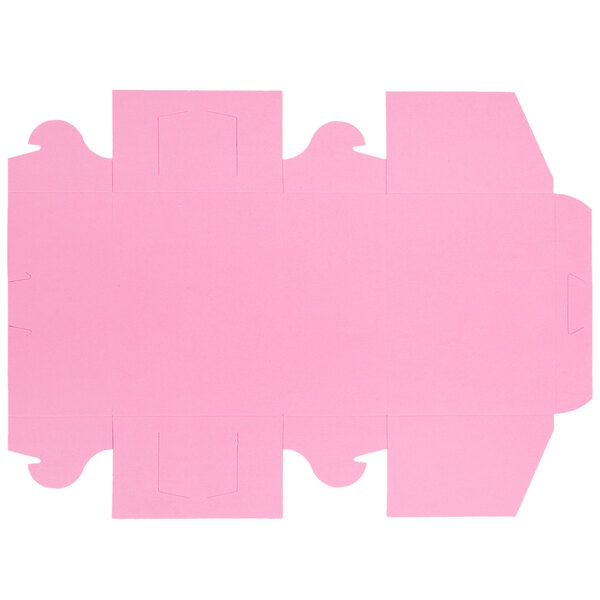 A pink rectangular bakery box with a cut out inside.
