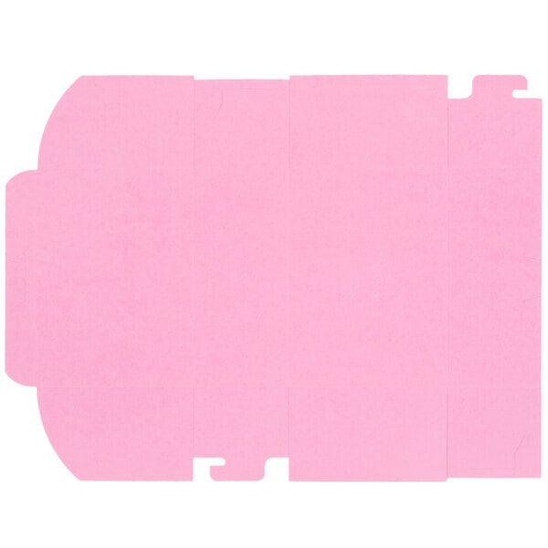 A pink rectangular paper box with a cut out edge.