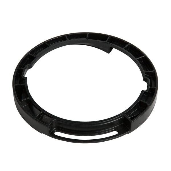 A black plastic ring with a hole in it.