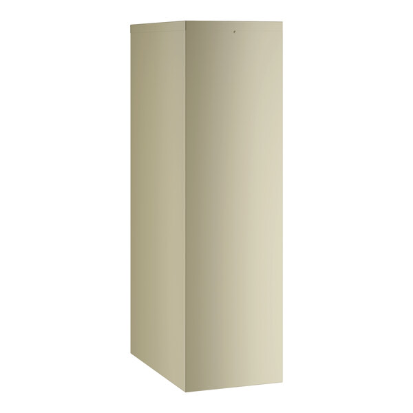 A tall, rectangular, putty-colored four-drawer vertical letter file cabinet.