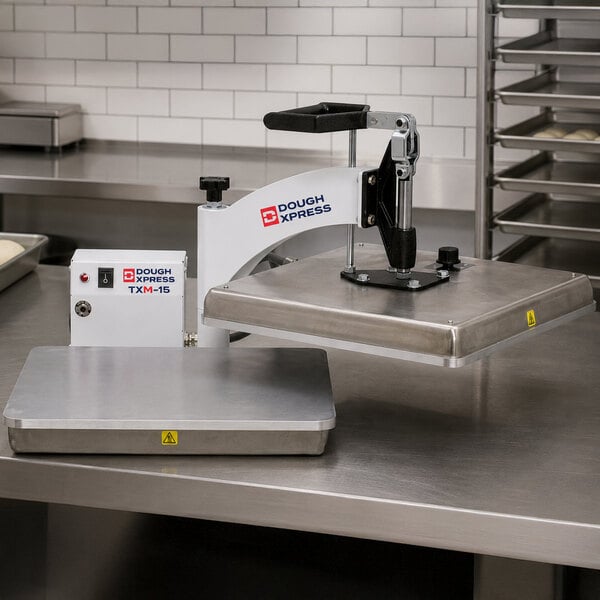 DoughXpress TXM-15 15x15" Dual-Heat Manual Swing Away Tortilla Dough Press - 220V, 3300W