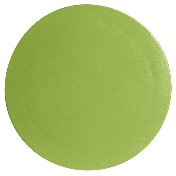 A lime green G.E.T. Enterprises Bugambilia round disc with a smooth surface.