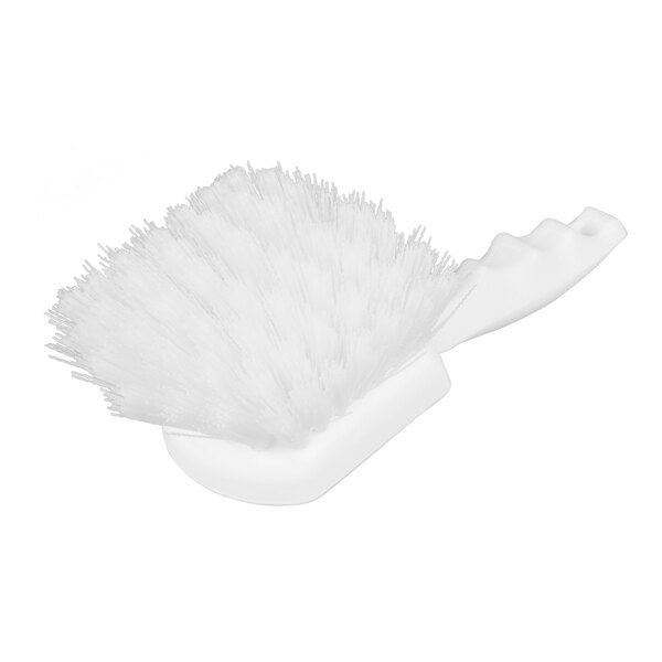 A close-up of a white Carlisle Sparta utility / pot scrub brush with a handle and bristles.