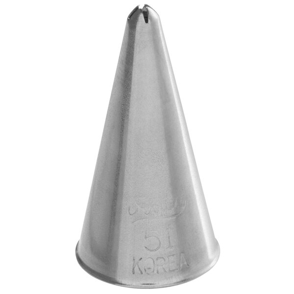 A metal cone with a cross-shaped metal tip on top.