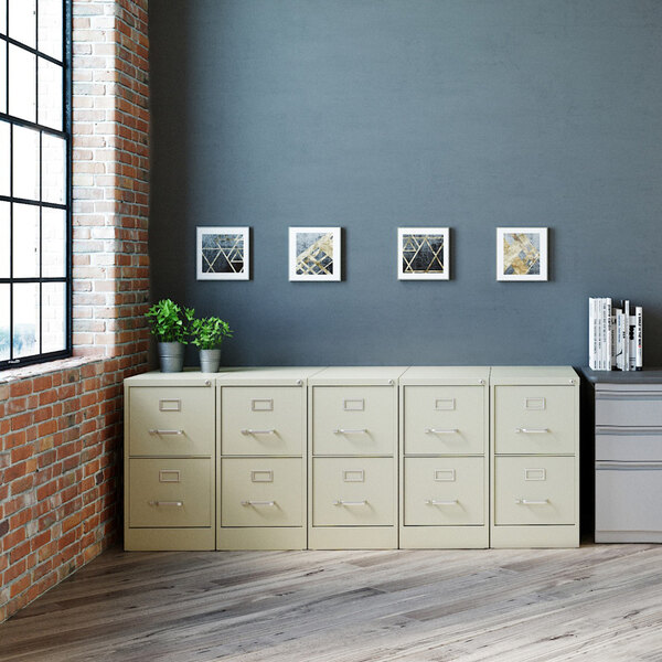 Hirsh 14409 Putty Two-Drawer Vertical Letter File Cabinet - 15" x 25" x 28 3/8"