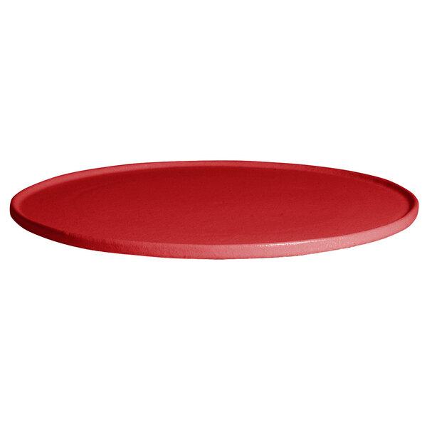 A red round G.E.T. Enterprises Bugambilia resin-coated aluminum disc with rim.