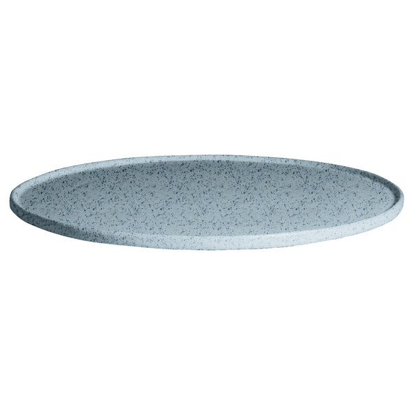 A G.E.T. Enterprises small round metal tray with a sky blue granite finish and rim.