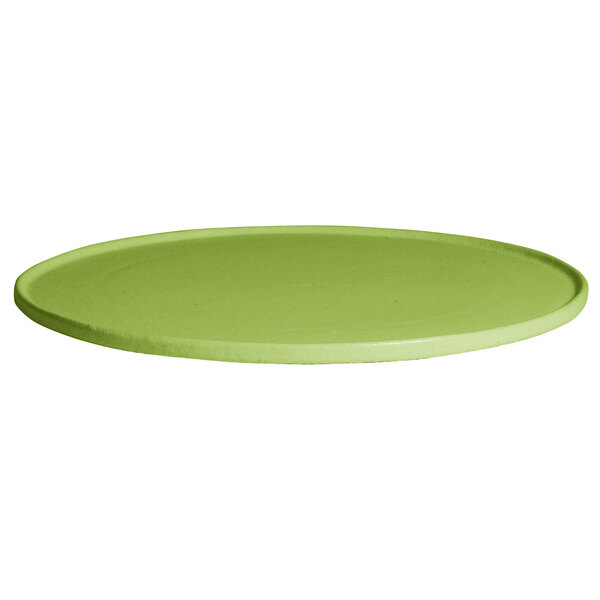 A lime green G.E.T. Enterprises Bugambilia metal disc with a rim.