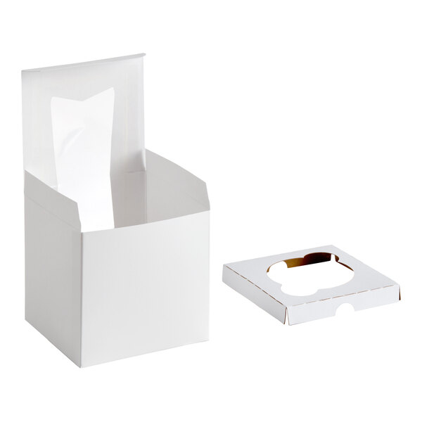 A white square box with an open lid and a separate insert featuring a single slot, both placed on a white background.