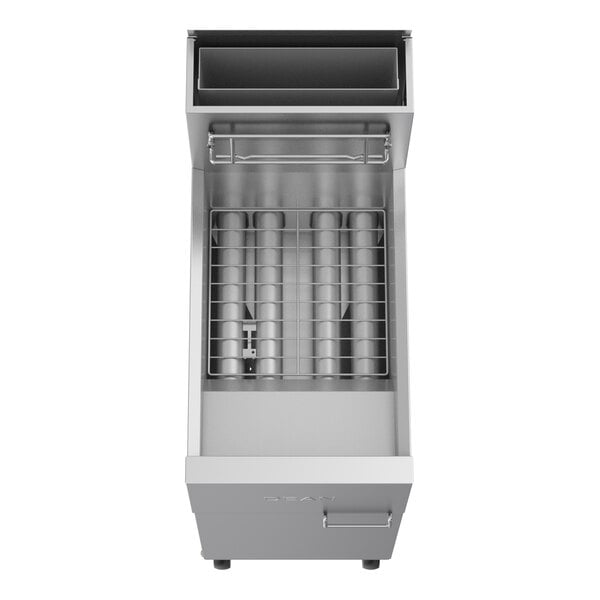 A commercial stainless steel floor fryer designed for high efficiency and natural gas use.
