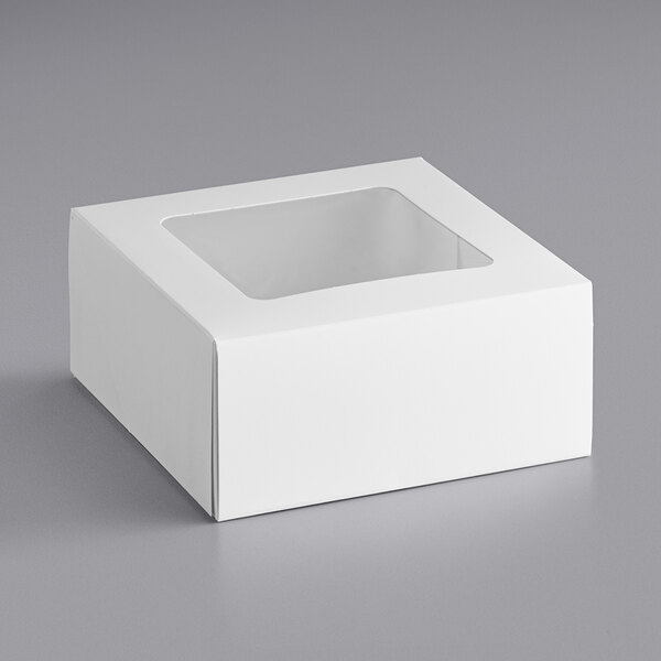 A white rectangular bakery box with a window.