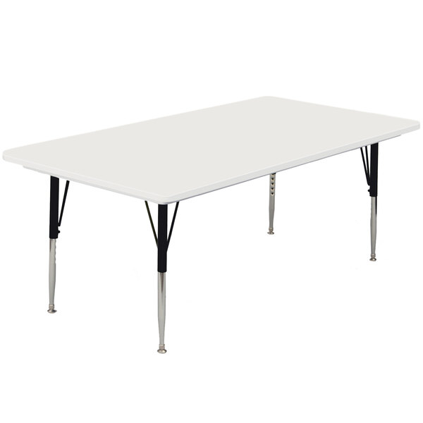 A white rectangular Correll activity table with black legs.