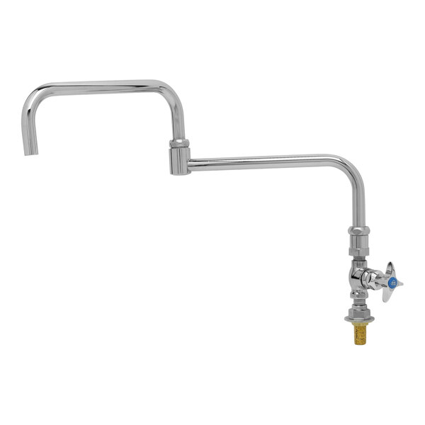 A T&S chrome deck-mounted Big-Flo faucet with a handle and hose.