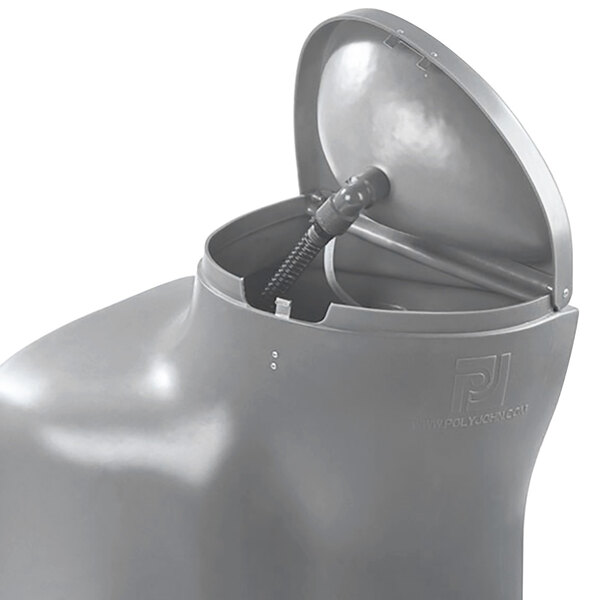 A grey PolyJohn hand sink with a lid open.