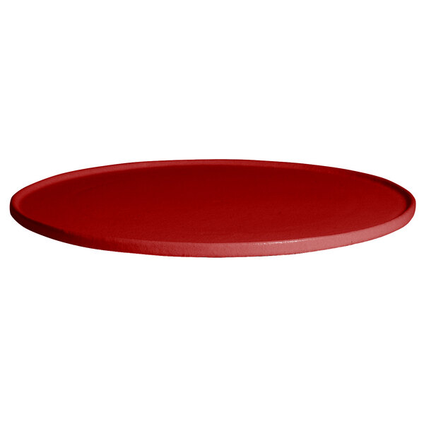 A red G.E.T. Enterprises Bugambilia resin-coated aluminum round disc with a rim.