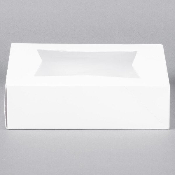 A white bakery box with a clear window on top, designed for packaging pies or baked goods.