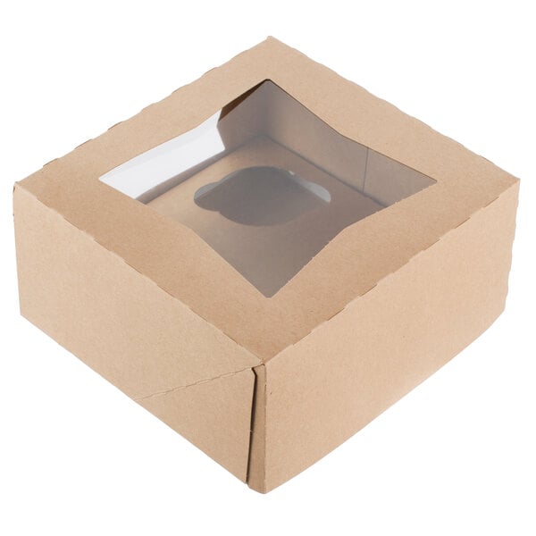 8" x 8" x 4" Kraft Auto-Popup Window Cupcake Box with 4 ...