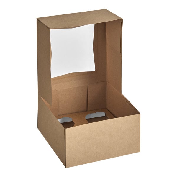 Baker's Lane 8" x 8" x 4" Kraft Auto-Popup Window Cupcake Box with 4 Slot Insert - 10/Pack