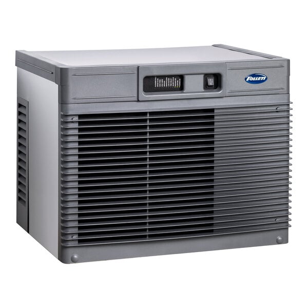 A commercial water-cooled ice machine with a front vent and control panel.