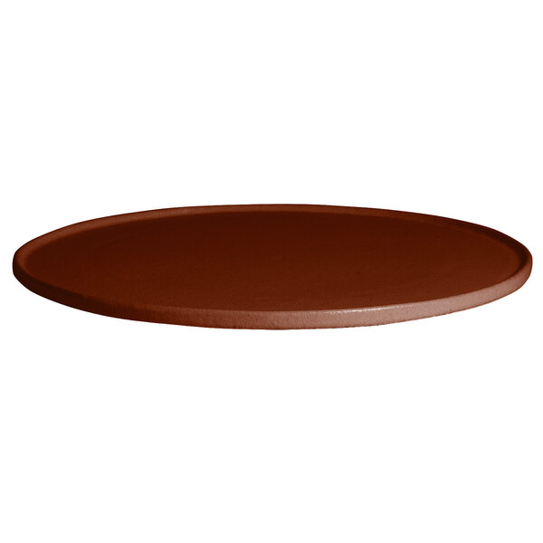 A brown G.E.T. Enterprises Bugambilia chocolate resin-coated aluminum round disc with a rim.