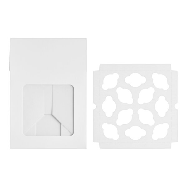 A white auto-popup window mini cupcake or muffin box with an insert, designed to hold multiple cupcakes or muffins.