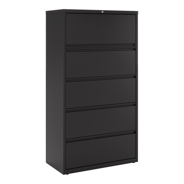 Hirsh Industries 17639 Black Five-Drawer Lateral File Cabinet with Roll Out Binder Storage - 36" x 18 5/8" x 67 5/8"