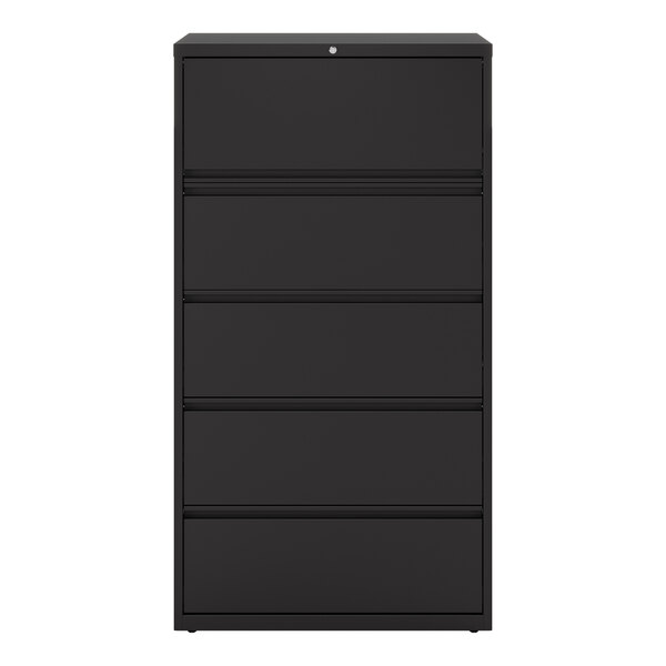 Hirsh Industries 17639 Black Five-Drawer Lateral File Cabinet with Roll Out Binder Storage - 36" x 18 5/8" x 67 5/8"