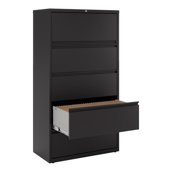 Hirsh Industries 17639 Black Five-Drawer Lateral File Cabinet with Roll Out Binder Storage - 36" x 18 5/8" x 67 5/8"