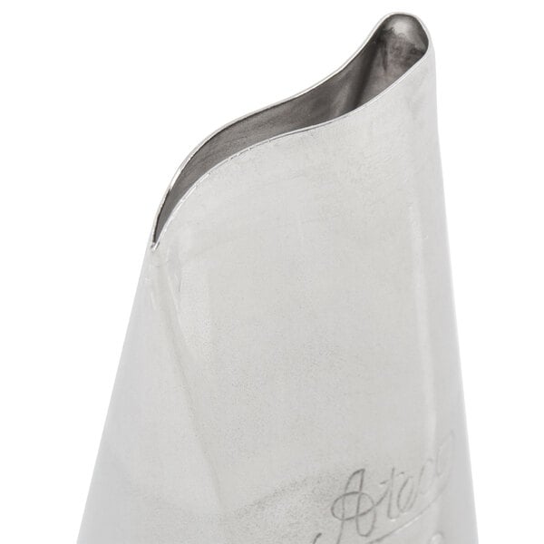 A silver metal Ateco rose piping tip with a handle.