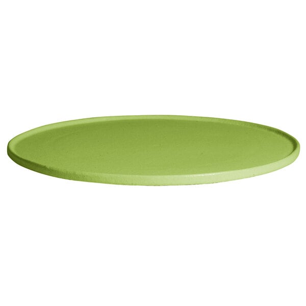 A G.E.T. Enterprises Bugambilia lime resin-coated aluminum round tray with a rim.