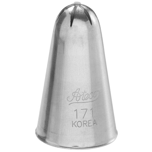 A close-up of the Ateco 171 Drop Flower Piping Tip.