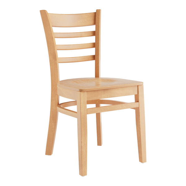 A Lancaster Table & Seating wooden ladder back chair with a natural wood seat and back.