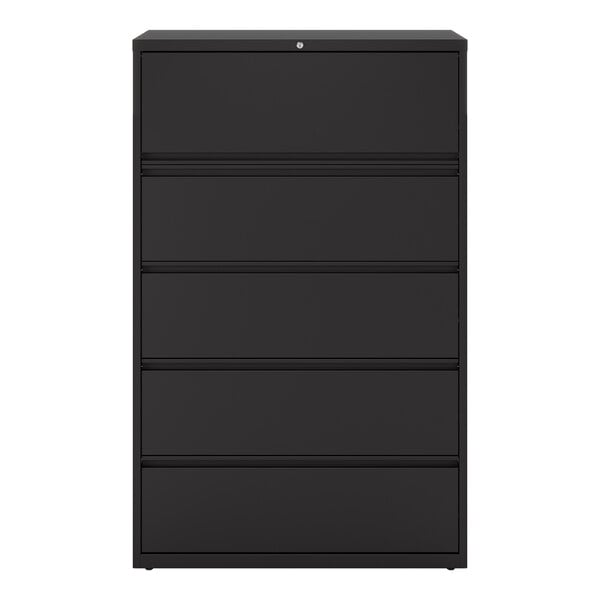 Hirsh Industries 17649 Black Five-Drawer Lateral File Cabinet with Roll Out Binder Storage - 42" x 18 5/8" x 67 5/8"