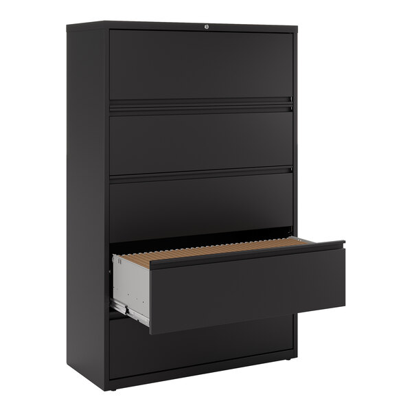 Hirsh Industries 17649 Black Five-Drawer Lateral File Cabinet with Roll Out Binder Storage - 42" x 18 5/8" x 67 5/8"