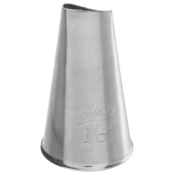 A silver Ateco curved petal piping tip with the number 161 on it.