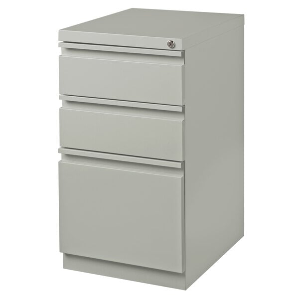 hirsh industries 18576 gray mobile pedestal letter file cabinet with 2 box  drawers and 1 file drawer - 15" x 19 7/8" x 27 3/4"