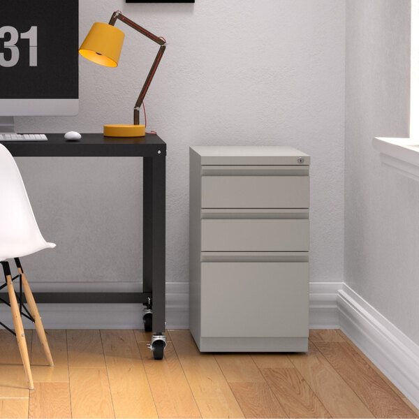 Hirsh 18576 Gray Mobile Pedestal Letter File Cabinet with 2 Box Drawers and 1 File Drawer - 15" x 19 7/8" x 27 3/4"